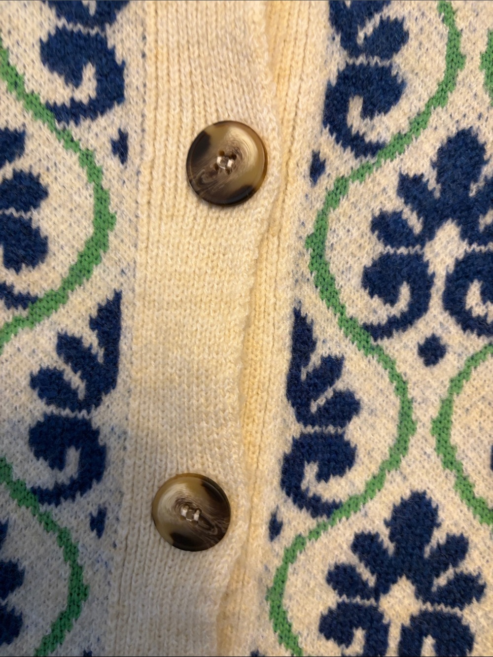 Maeve Cream Blue Green Patterned Button-Front Cardigan - Picture 3 of 4
